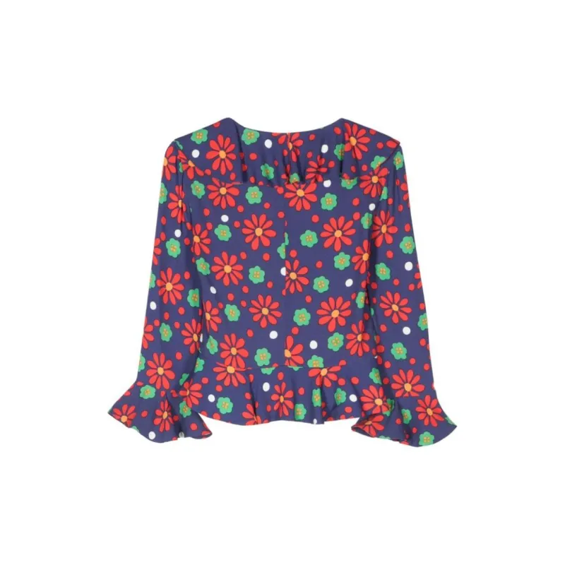 SAINT LAURENT Ruffled V Neck Blouse-3