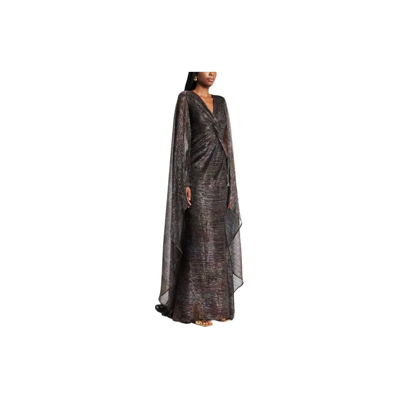 Talbot Runhof Metallic Draped Maxi Dress-1