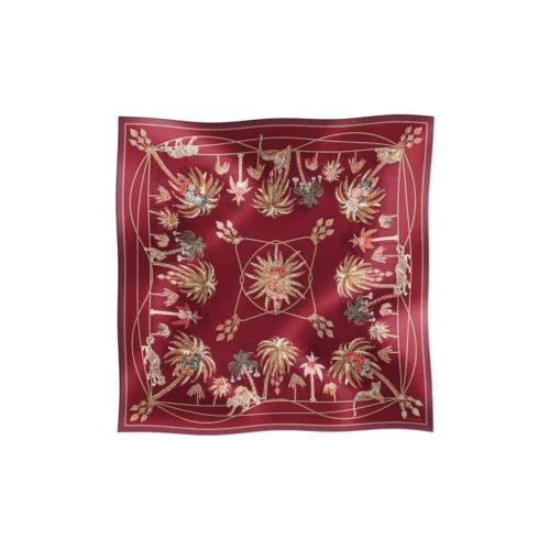 CARTIER Silk Scarves Women's Tree Berry Red