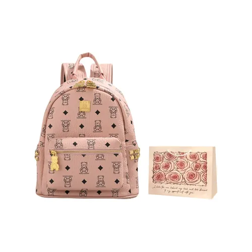 Rainbow Girl PU Backpack Regular Women's Pink/Brown/Ecru/Black