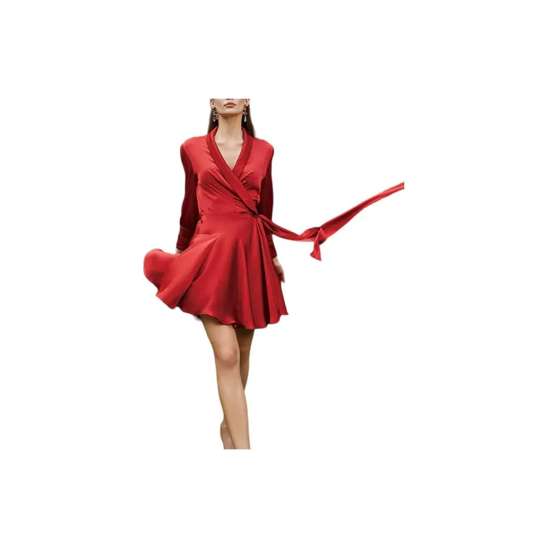 BESIONIA Long Sleeved Dresses Women's Red-1