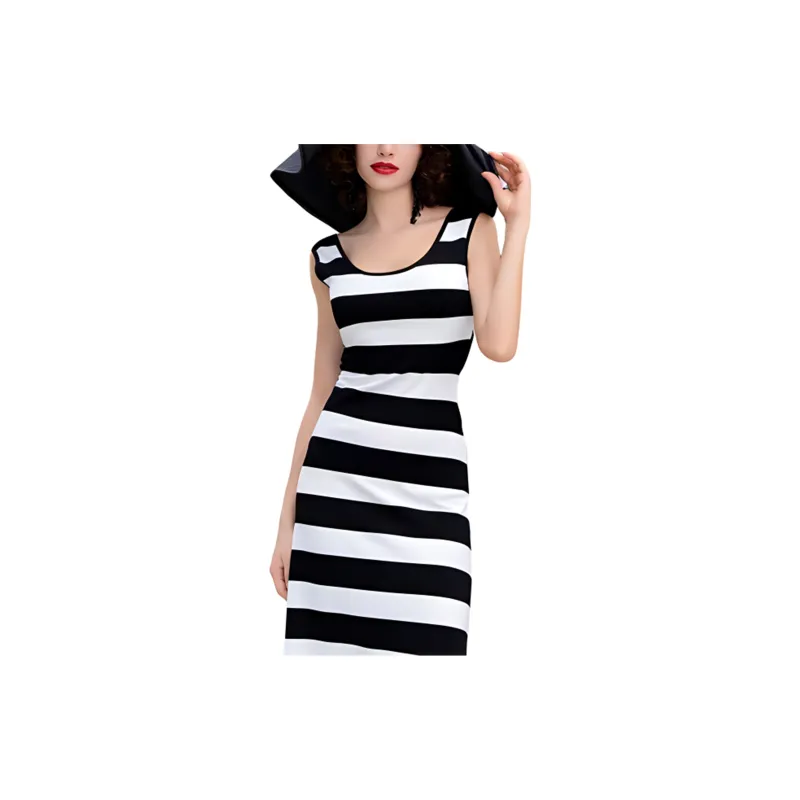 BESIONIA SS23 Sleeveless Dress Women's Black Stripes-2