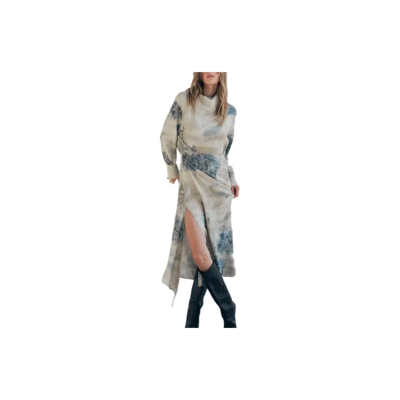ZARA ZW Series Long-Sleeved Dresses Women's Nude/Blue-2