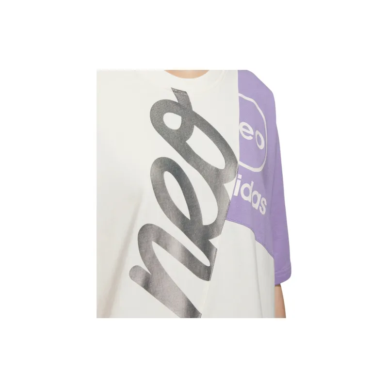 Adidas Neo Drop Shoulder Sleeve T Shirt Women's Purple White-7