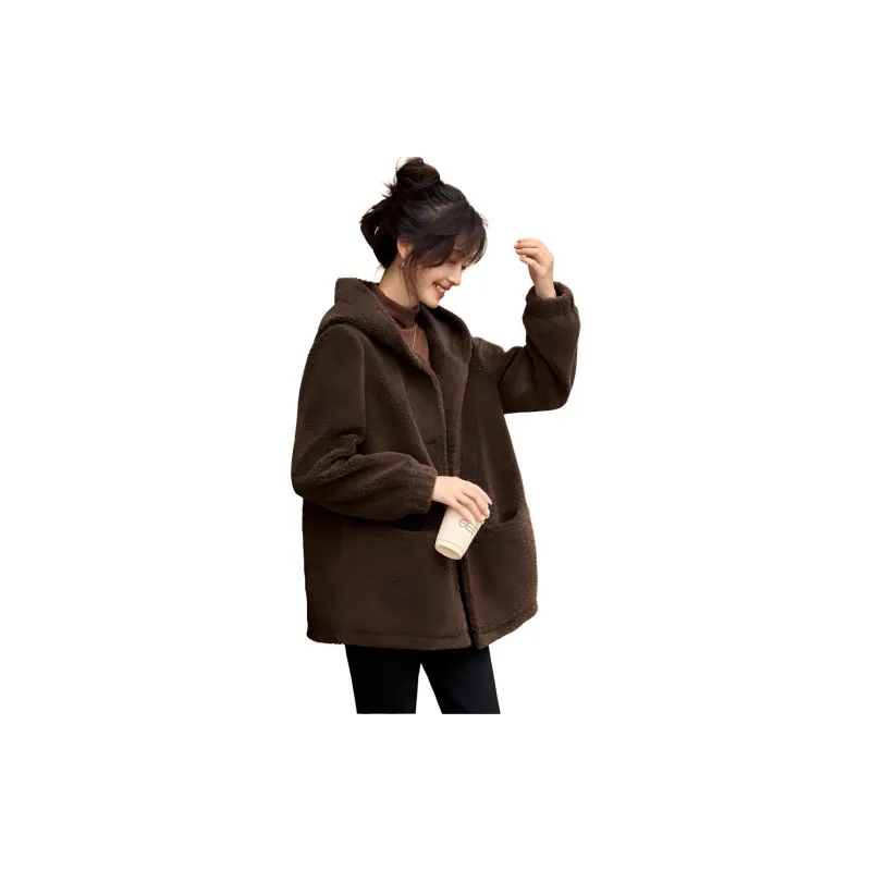 Mo Han Yi Mei Velvet feel Coat Women's Coffee-4