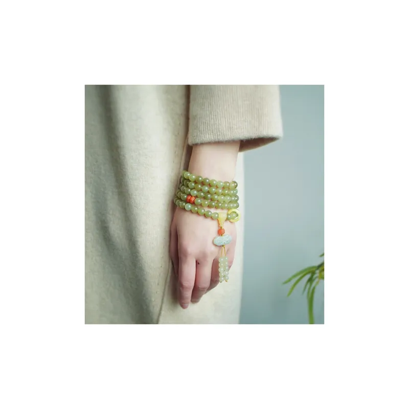 Xifeng Building Hetian Jade Bracelets Pale Greenish White Jade Unisex-4