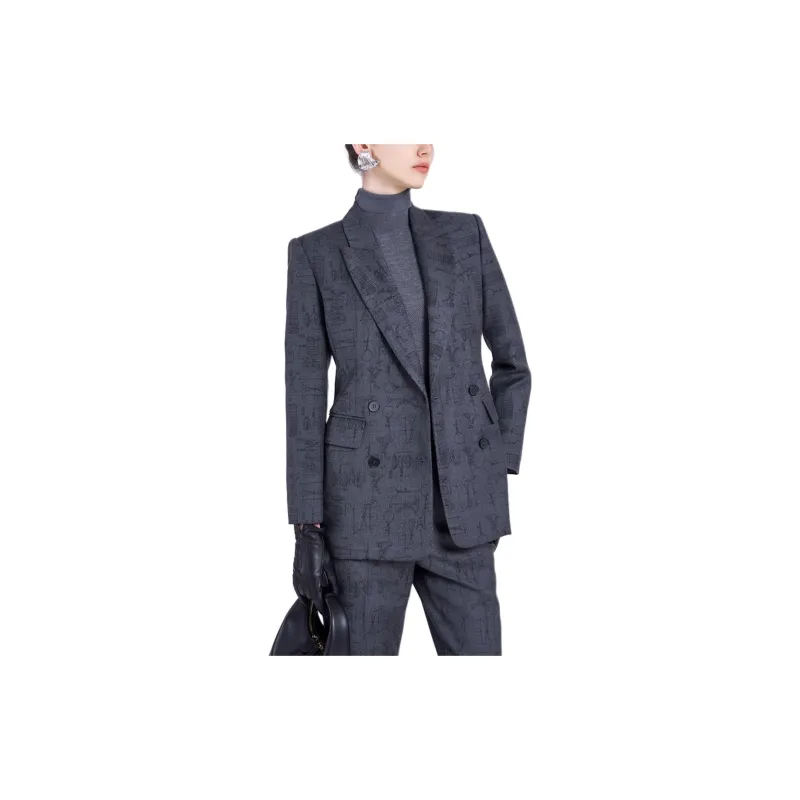 BESIONIA FW23 Business Suits Coats Women's Gray Floral Pattern-4