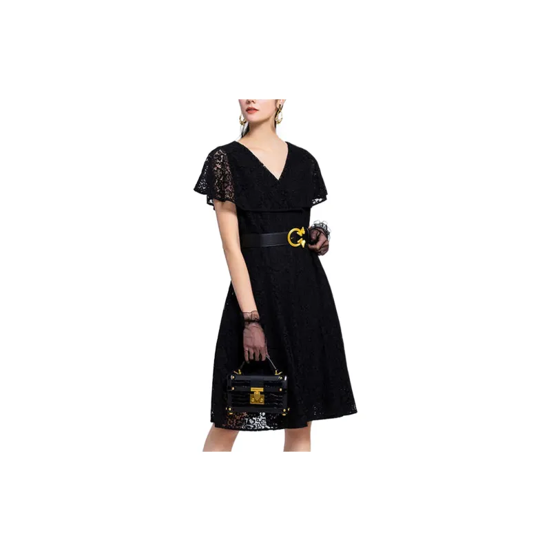 BESIONIA Short Sleeved Dresses Women's Black-2