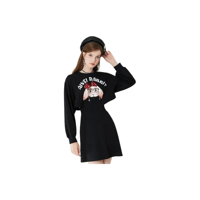 AIVEI Long Sleeved Dress Women's Black-2