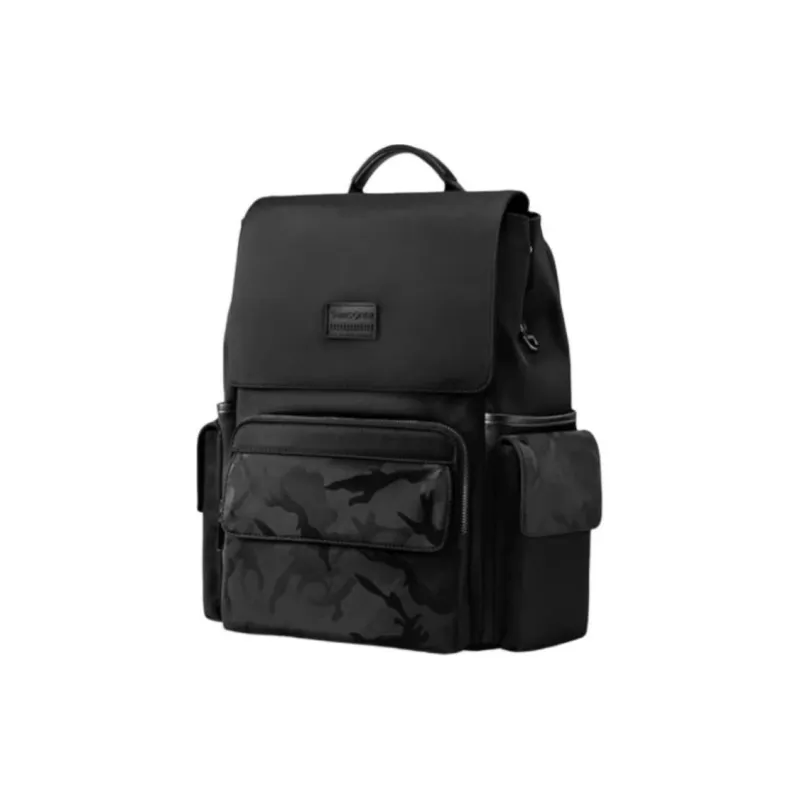 SAMSONITE Fabric With Microfiber Synthetic Leather And Cow Leather Patchwork Backpack Large Size Men's Black-1