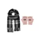 Black Scarf+Pink Half Finger Flap Glove