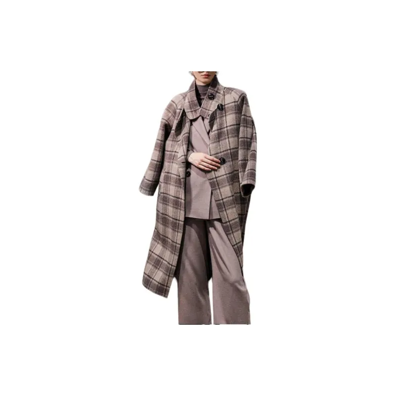 BESIONIA FW23 Coats Women's Brown Plaid-1