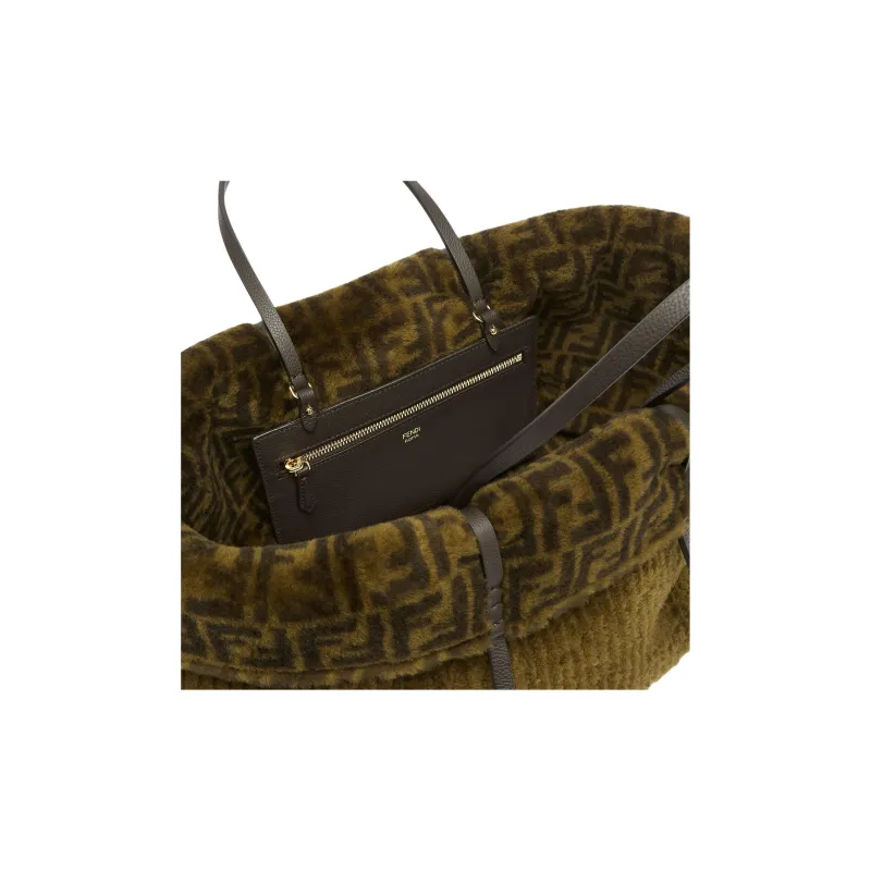 FENDI Sheep Fur One Shoulder Handbags Large Size Women's Green-6