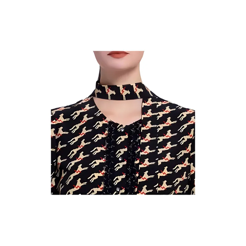 BESIONIA Animal Print Single Breasted Short Sleeved T Shirt Women's Black Pattern-6