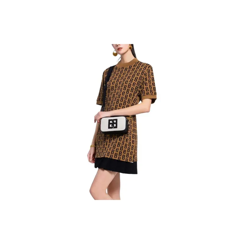 BESIONIA Crew Neck Pullover With Letter Print Short Sleeved T Shirt Women's Khaki-3