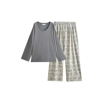 Same Language Pajama Set Women's Purple Ink Gray Paper White Dotted Line