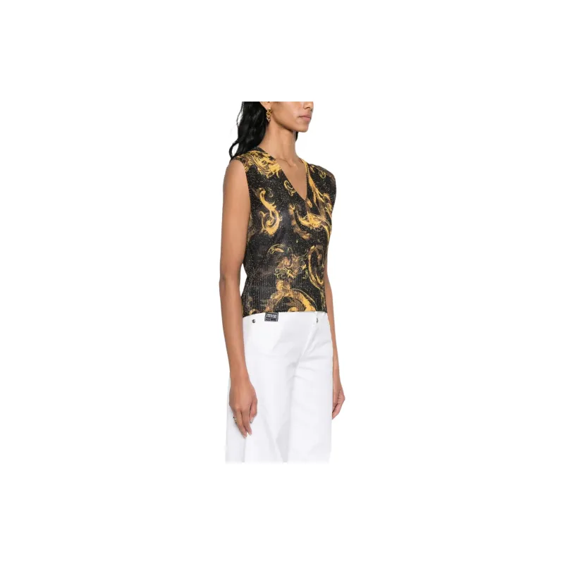 VERSACE JEANS COUTURE Barocco Printed V Neck Knitted Top-3