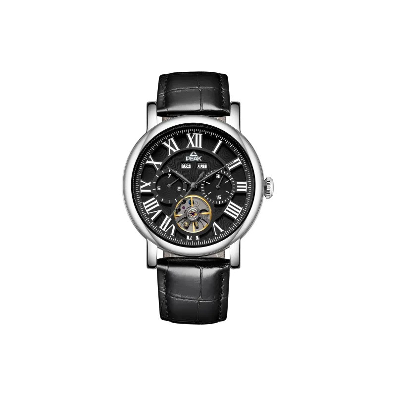 PEAK Mechanic Collection Automatic Mechanical Movement Genuine Leather Strap Watch Men's Watches Black Dial-0