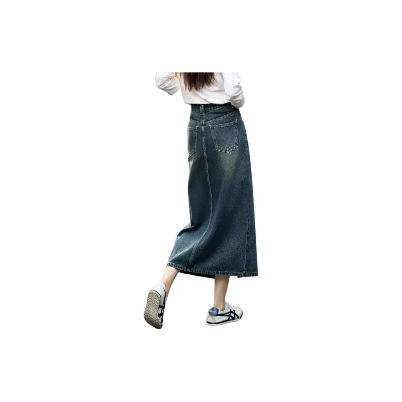 Mo Han Yi Mei Denim Long Skirts Women's Blue-4