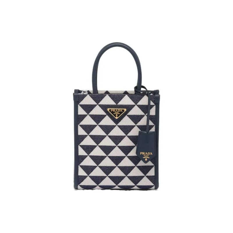 PRADA Symbole Fabric Shoulder Bag Crossbody Bag Handbag Mini Women's Blue & White-0