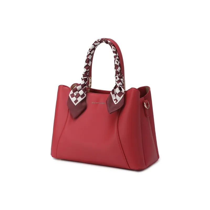 MEXICAN Polyurethane Leather Handbag Tote Bag, Special Tote Bag Medium Size Women's Black/Ecru/Tango Red-13