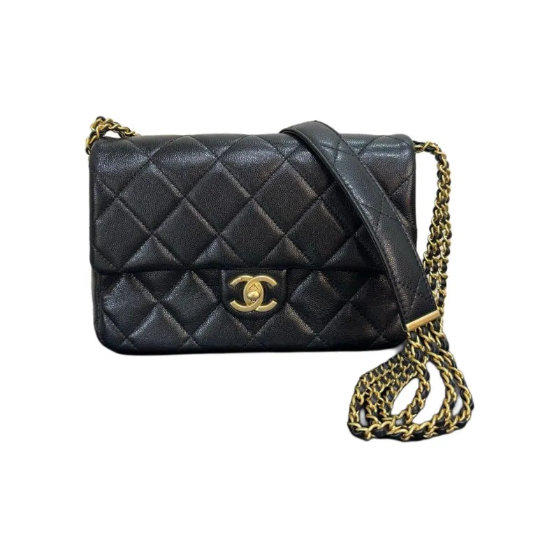 CHANEL Caviar Litchi Grain Cow Leather Shoulder Bag, Crossbody Bag Mini Women's Black-1