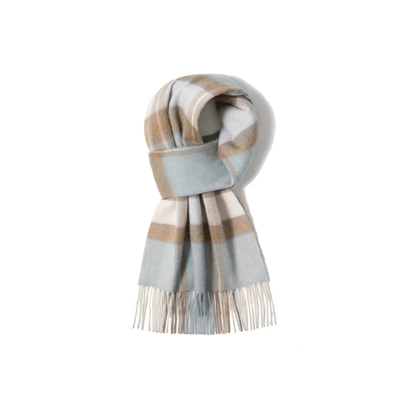 Shanghai Story 100% Cashmere Knit Scarves Unisex Beige And Orange Check Gift Box Set-30