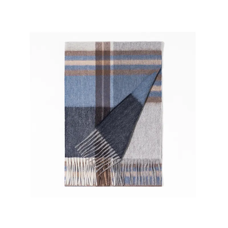 Shanghai Story 100% Cashmere Knit Scarves Unisex Beige And Orange Check Gift Box Set-73