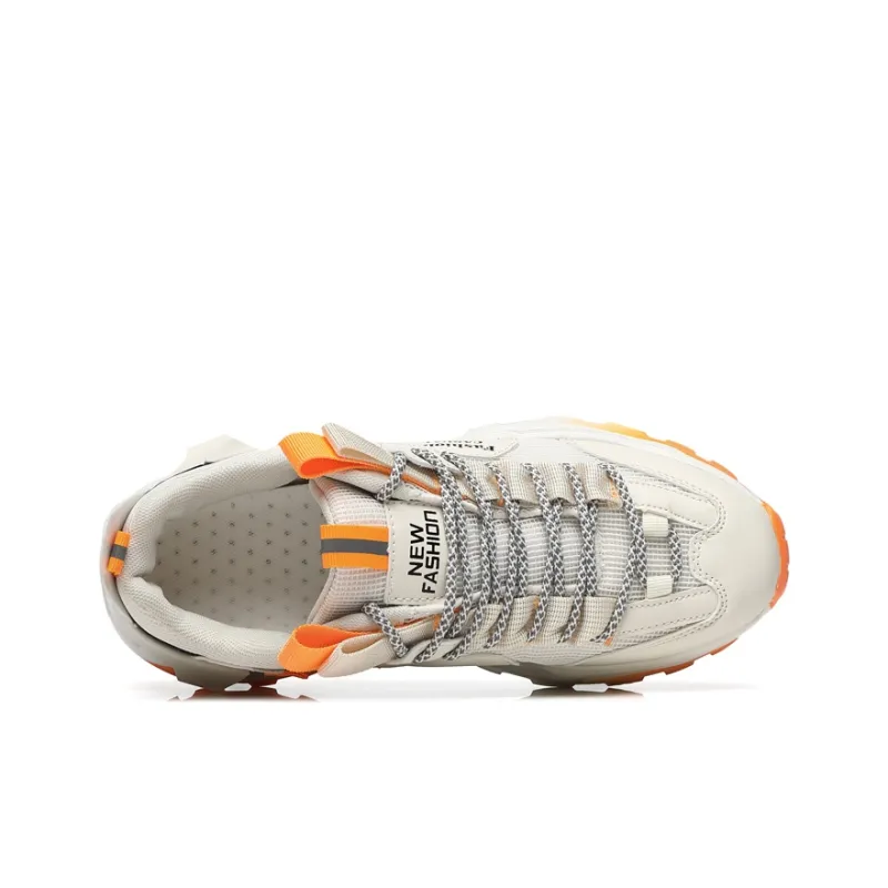 M.M Party Anti Slip Wear Resistant Low Top Chunky Sneakers Men's Beige Orange-3