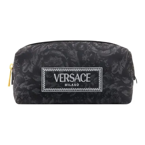 VERSACE Barocco Jacquard Fabric Canvas With Leather Makeup Bag Women's Black