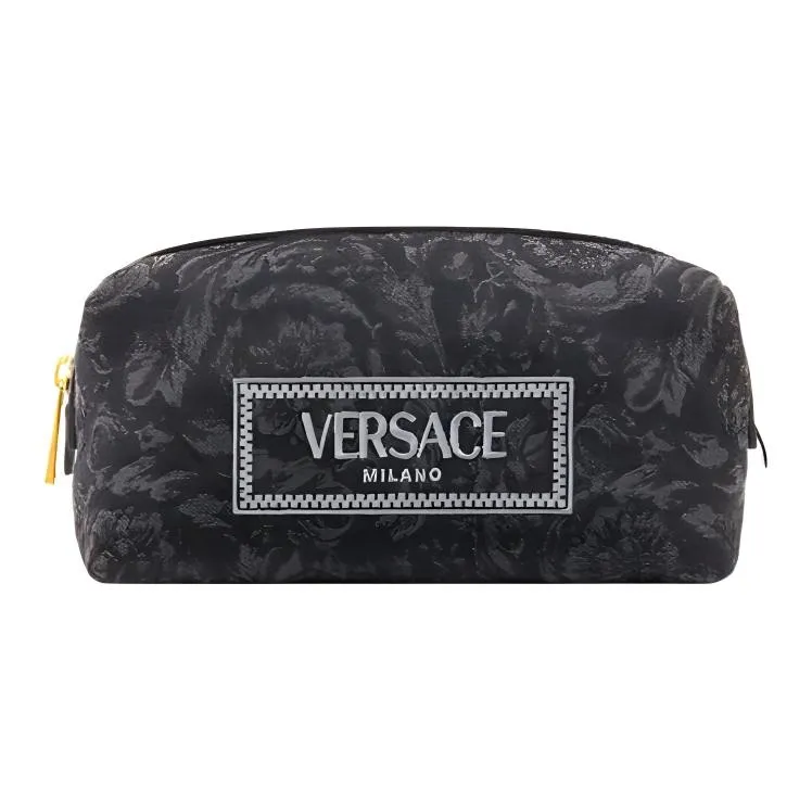 VERSACE Barocco Jacquard Fabric Canvas With Leather Makeup Bag Women's Black-0