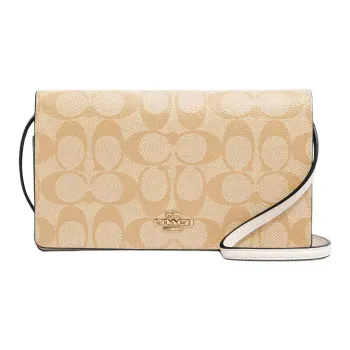 COACH Anna Monogram Canvas With Leather Crossbody Bag, Shoulder Bag Small Size Women's Khaki & White