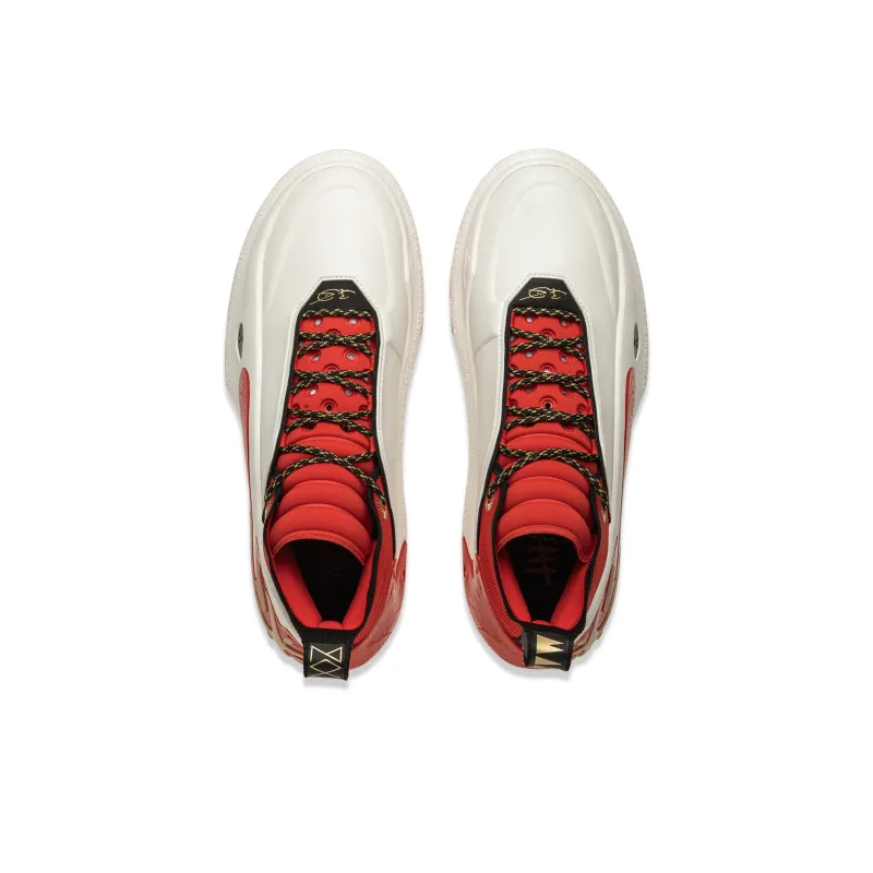 LiNing Wow11 Cushioning Anti-Slip And Wear-Resistant Lightweight Rebound Mid-Top Basketball Shoes Men's White Red-3