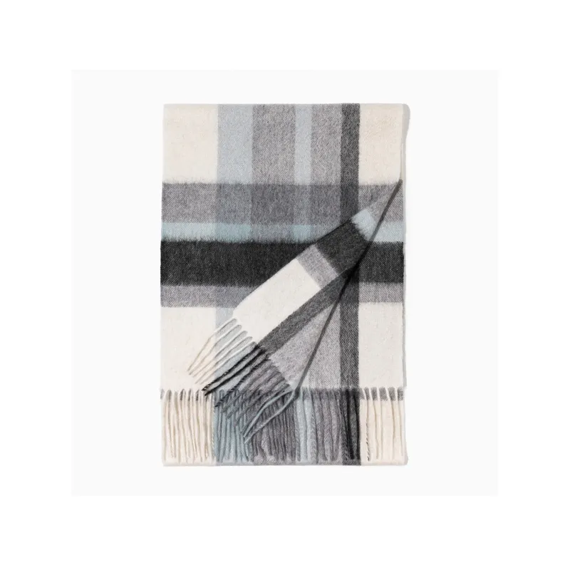 Shanghai Story 100% Cashmere Knit Scarves Unisex Beige And Orange Check Gift Box Set-86