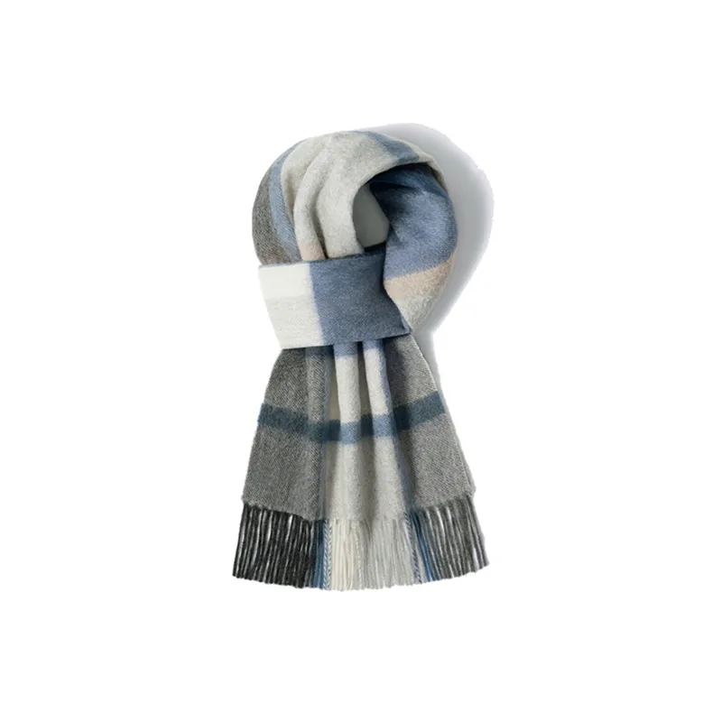 Shanghai Story 100% Cashmere Knit Scarves Unisex Beige And Orange Check Gift Box Set-50