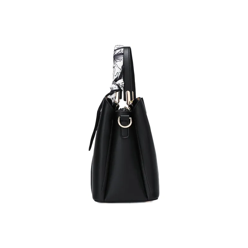 MEXICAN Polyurethane Leather Handbag Tote Bag, Special Tote Bag Medium Size Women's Black/Ecru/Tango Red-2