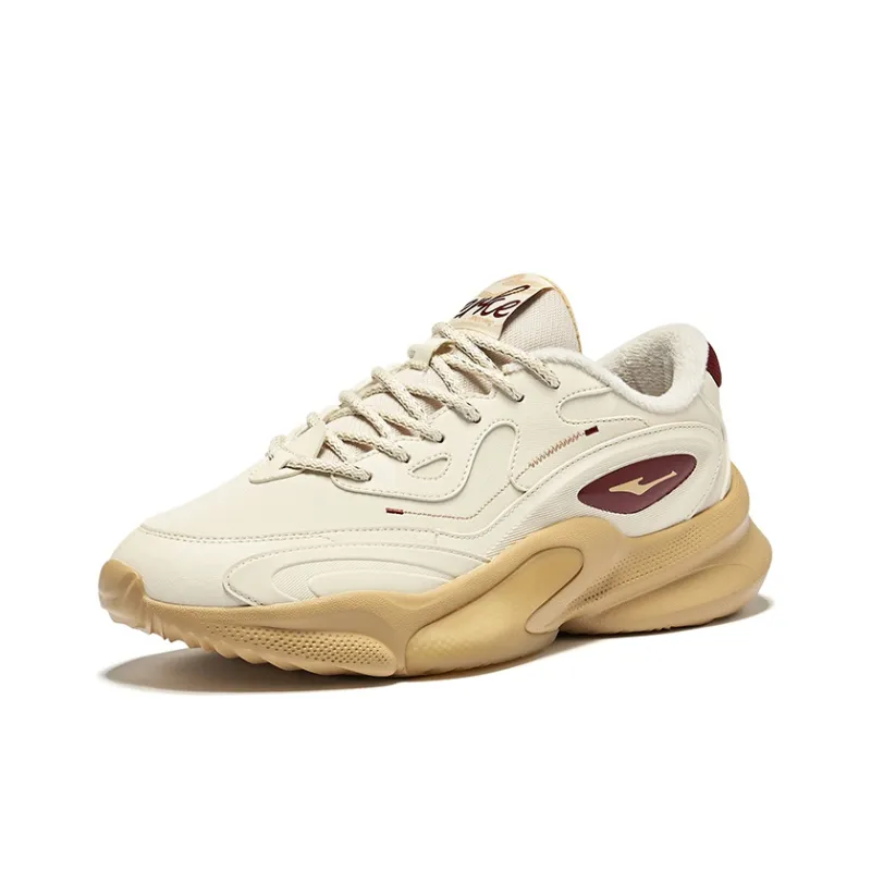 Erke Xiaoguang Cushioned Wear Resistant Warm Low Top Casual Shoes Men's Warm Linen Bordeaux Red-2