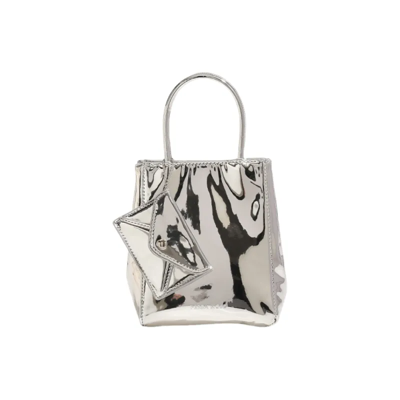 NOMK PU Handbag Tote Shoulder Bag Crossbody Bag Women's Black/Milk White/Laser Silver-5