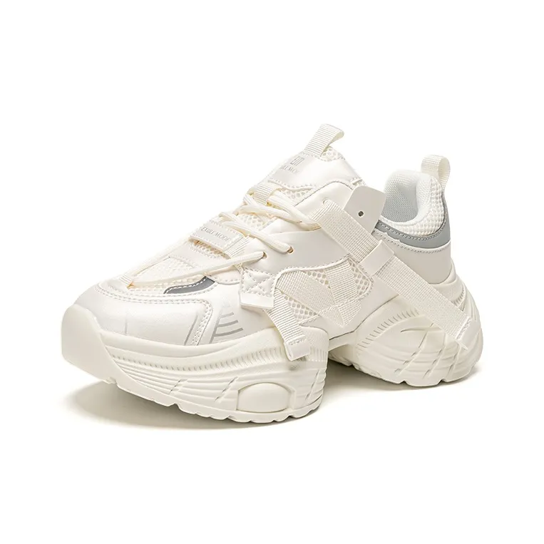 EXULL Q Ins Shopping Anti Slip Wear Resistant Low Top Chunky Sneakers Women's Ecru-1