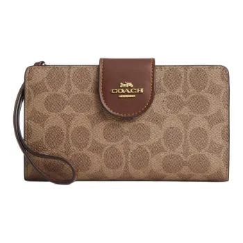 COACH Phone Wallet In Signature Canvas Women's Brown