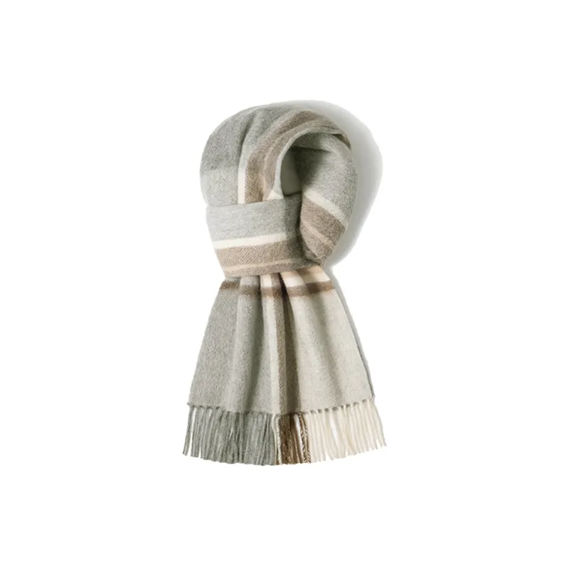 Shanghai Story 100% Cashmere Knit Scarves Unisex Beige And Orange Check Gift Box Set-52