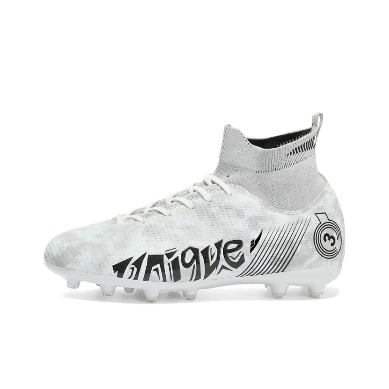 Kuding Soccer Shoes Unisex Mid Top Black/White/Blue-6