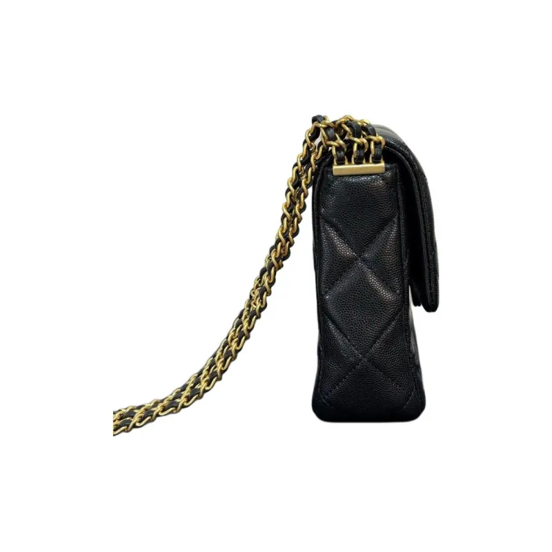 CHANEL Caviar Litchi Grain Cow Leather Shoulder Bag, Crossbody Bag Mini Women's Black-3