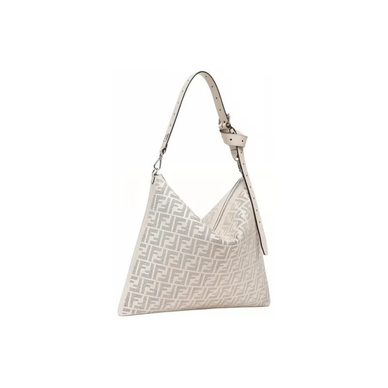 FENDI Calfskin Handbag Shoulder Bag Men's Camellia White-1