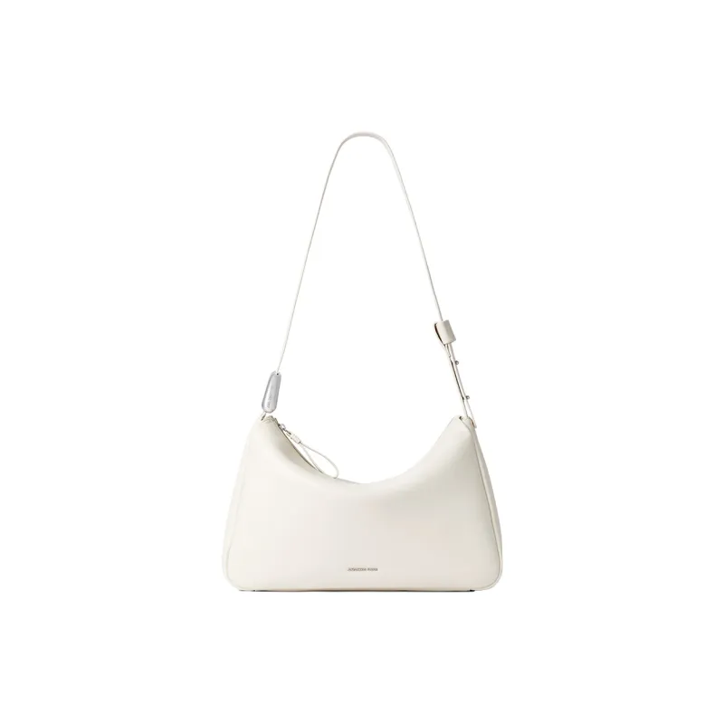 AMAZING SONG Cow Split Leather Shoulder Bag Medium Size Women's Elegant Black/Cream White-9