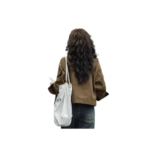 Oudifu Cropped Coats Women's Tea Brown Coffee Color