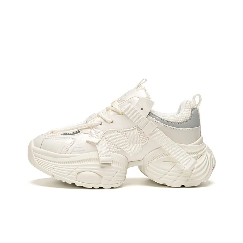 EXULL Q Ins Shopping Anti Slip Wear Resistant Low Top Chunky Sneakers Women's Ecru-0