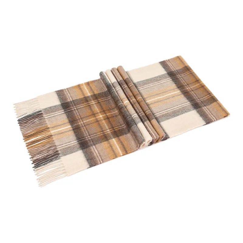 Shanghai Story 100% Cashmere Knit Scarves Unisex Beige And Orange Check Gift Box Set-74