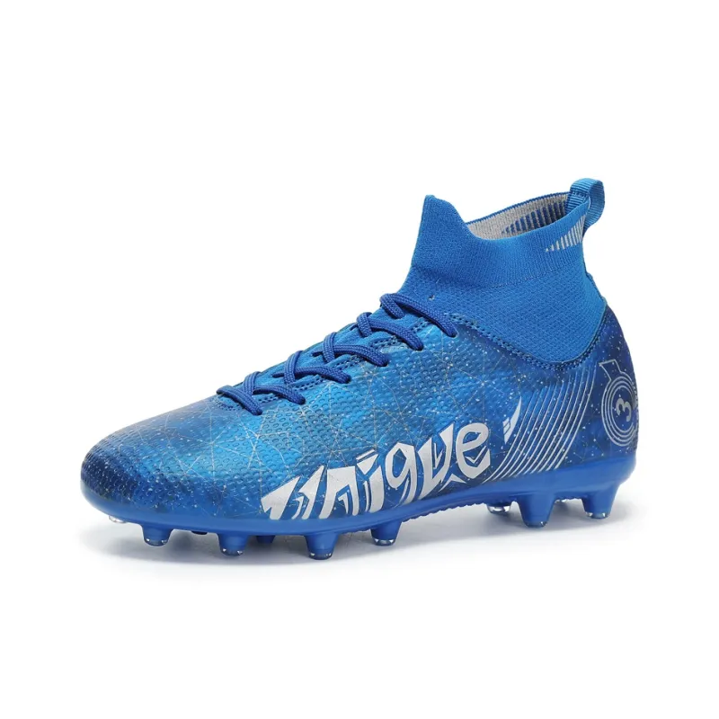 Kuding Soccer Shoes Unisex Mid Top Black/White/Blue-1