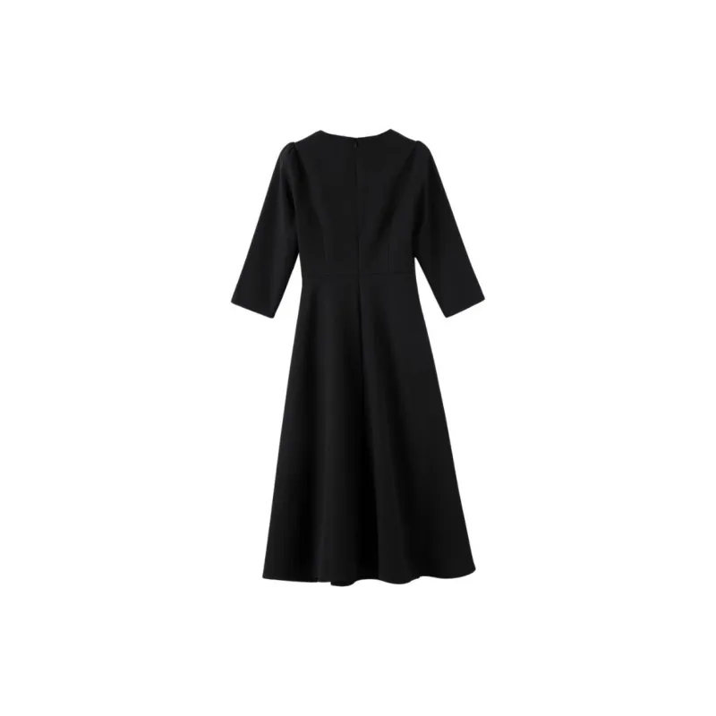 Late White Long Sleeved Dress Women's Black-1